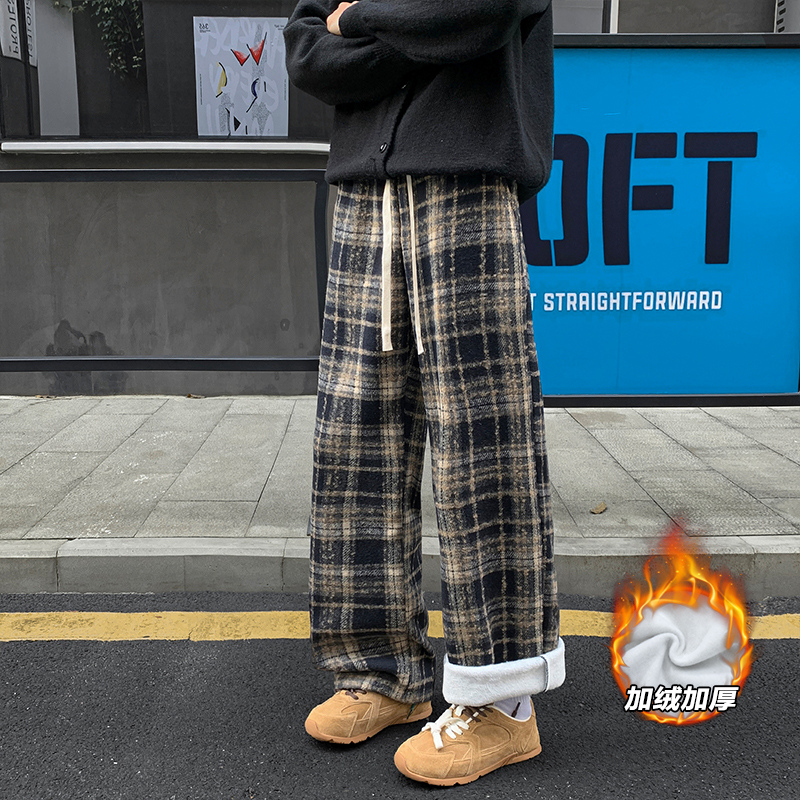 大尺碼加絨休閒褲 保暖毛呢拖地褲 商品展示照