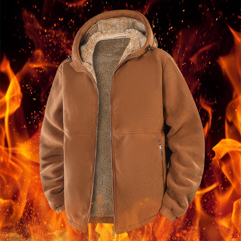 大尺碼連帽加厚搖粒絨外套