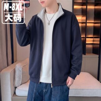 B6-01：大尺碼重磅立領開衫衛衣（450g寬鬆拼色夾克外套） 商品圖