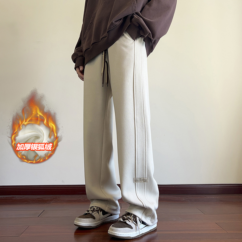 B6-10:大尺碼菠蘿格加絨休閒褲(寬鬆直筒保暖):圖片 5