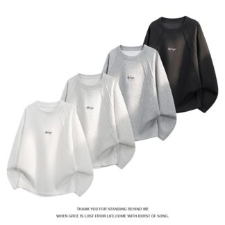 大尺碼日系拼接刺繡長袖T(M–5XL華棉寬鬆上衣)