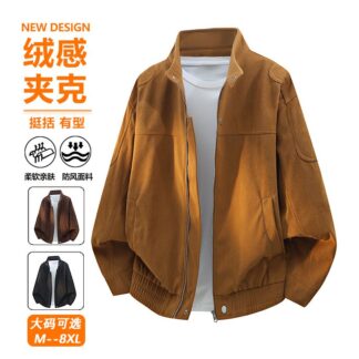 大尺碼麂皮絨鉚釘夾克(M–8XL老錢風寬鬆外套)
