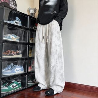 大尺碼美式扎染拼接休閒褲(M–5XL寬鬆拖地長褲)