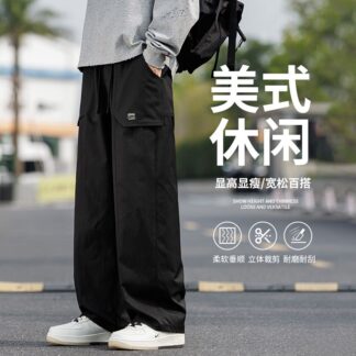 大尺碼美式直筒工裝褲(M–5XL寬鬆垂感休閒長褲)