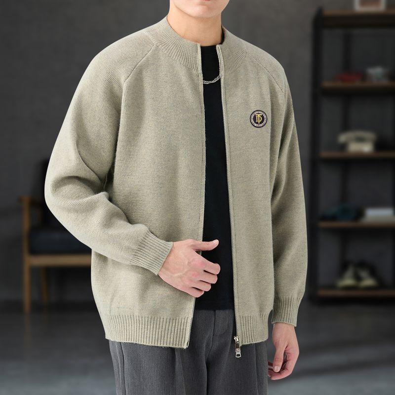 大尺碼雙拉鏈立領針織開衫(L–8XL寬鬆毛衣外套)
