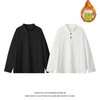 大尺碼加絨亨利領長袖T恤（XL–5XL冬季保暖打底衫）