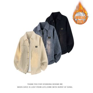 大尺碼加絨燈芯絨夾克(XL–5XL冬季復古工裝外套)
