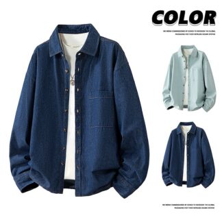 大尺碼全棉水洗牛仔襯衫(XL–4XL工裝口袋復古夾克襯衫)