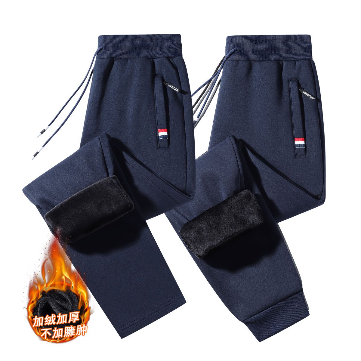 大尺碼加絨直筒運動衛褲(XL–8XL寬鬆棉質休閒褲)
