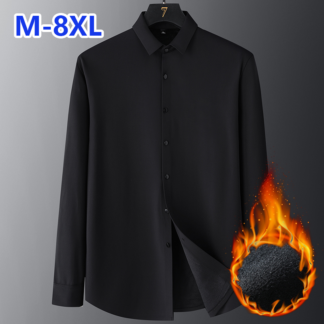 大尺碼加絨加厚保暖襯衫(XL–8XL絲滑抗皺翻領襯衣)