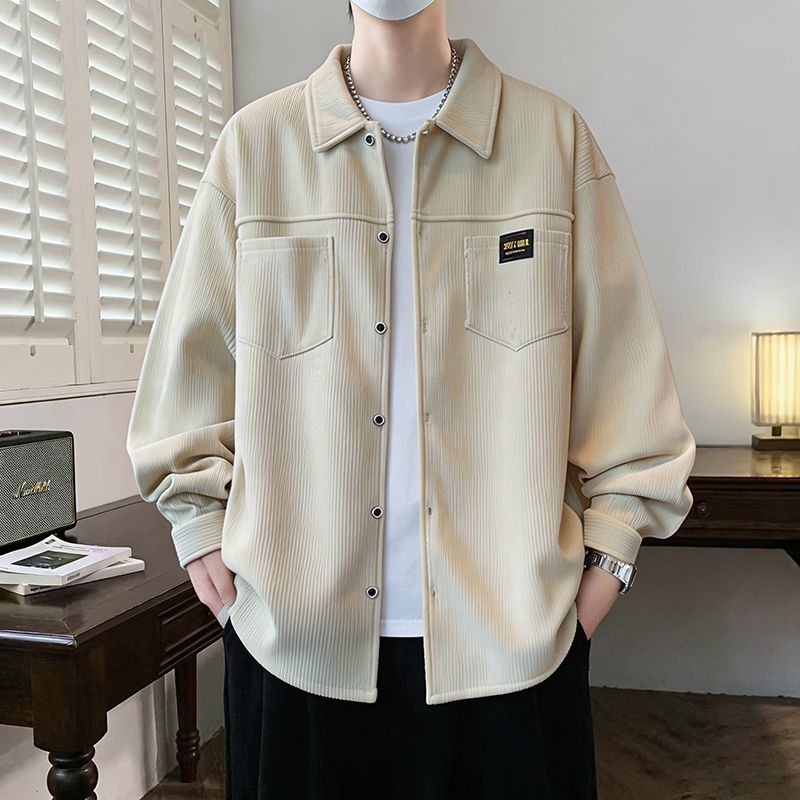 大尺碼翻領開衫襯衫外套(XL–4XL秋冬襯衫夾克)