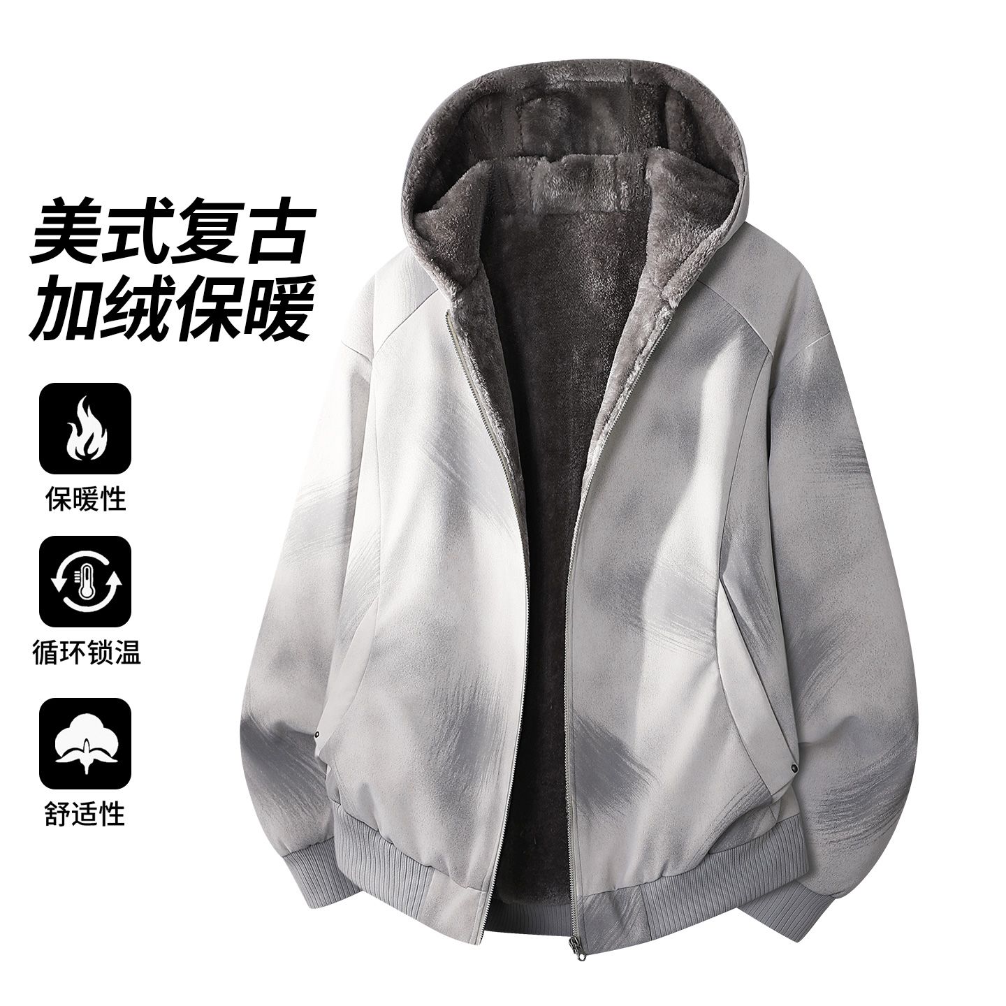 大尺碼加絨皮夾克(XL–3XL美式復古PU工裝外套)