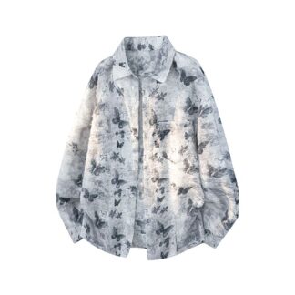 大尺碼美式碎花襯衫(XL–5XL流蘇扎染寬鬆襯衣)