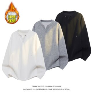 大尺碼重磅加絨鉚釘T恤(XL–5XL秋冬長袖上衣)