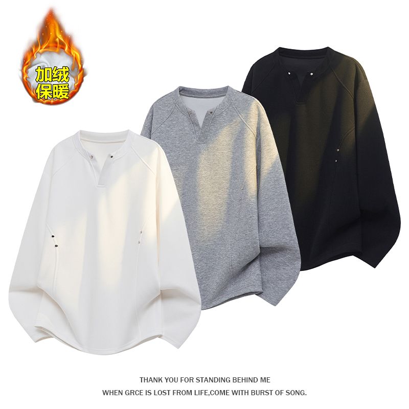 大尺碼重磅加絨鉚釘T恤(XL–5XL秋冬長袖上衣)