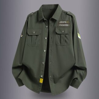 大尺碼純棉工裝襯衫（XL–6XL寬鬆戶外長袖上衣）