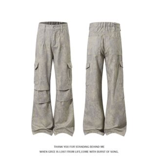 大尺碼扎染工裝牛仔褲(XL–5XL美式寬鬆長褲)