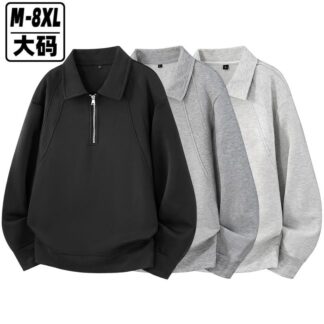 大尺碼美式 Polo 領半開衫衛衣（2XL–8XL 重磅大碼）