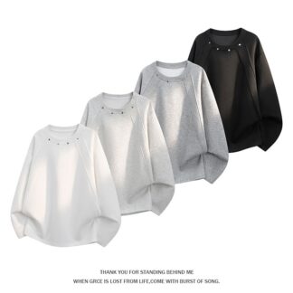大尺碼美式拼接鉚釘長袖T恤(XL–5XL 270g華棉)