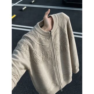 大尺碼費爾島提花雙拉鏈針織毛衣（XL–4XL）