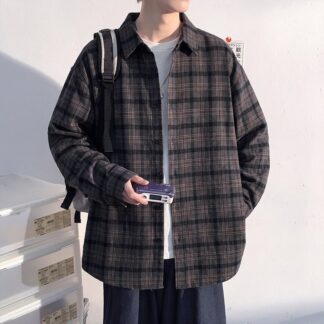 大尺碼港風復古格子翻領襯衫(XL–5XL)