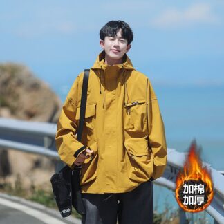 大尺碼防水防風多口袋衝鋒棉衣（XL–5XL）