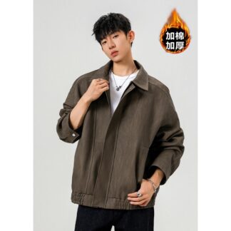 大尺碼扎染翻領 PU 皮棉衣外套（XL–5XL）