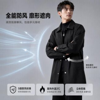 大尺碼中長款風衣外套（防風翻領） 商品圖
