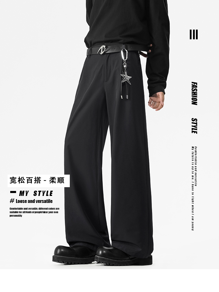 大尺碼加絨西裝休閒褲(垂墜直筒):圖片 4