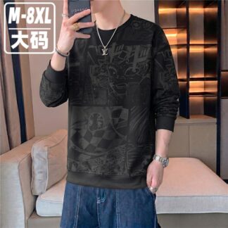 B8-02｜大尺碼線條印花長袖T恤（立體感寬鬆上衣）