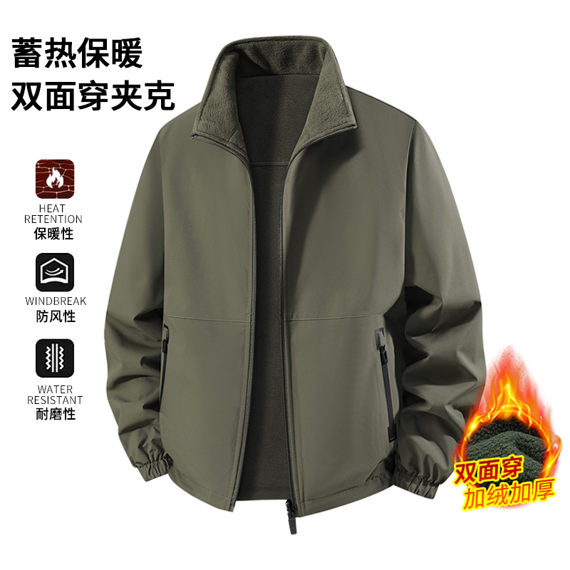大尺碼雙面穿搖粒絨翻領夾克:圖片 5