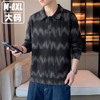 大尺碼美式提花POLO領衛衣(M–8XL重磅寬鬆上衣)