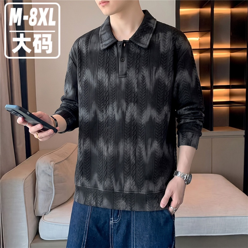 大尺碼美式提花POLO領衛衣(M–8XL重磅寬鬆上衣)